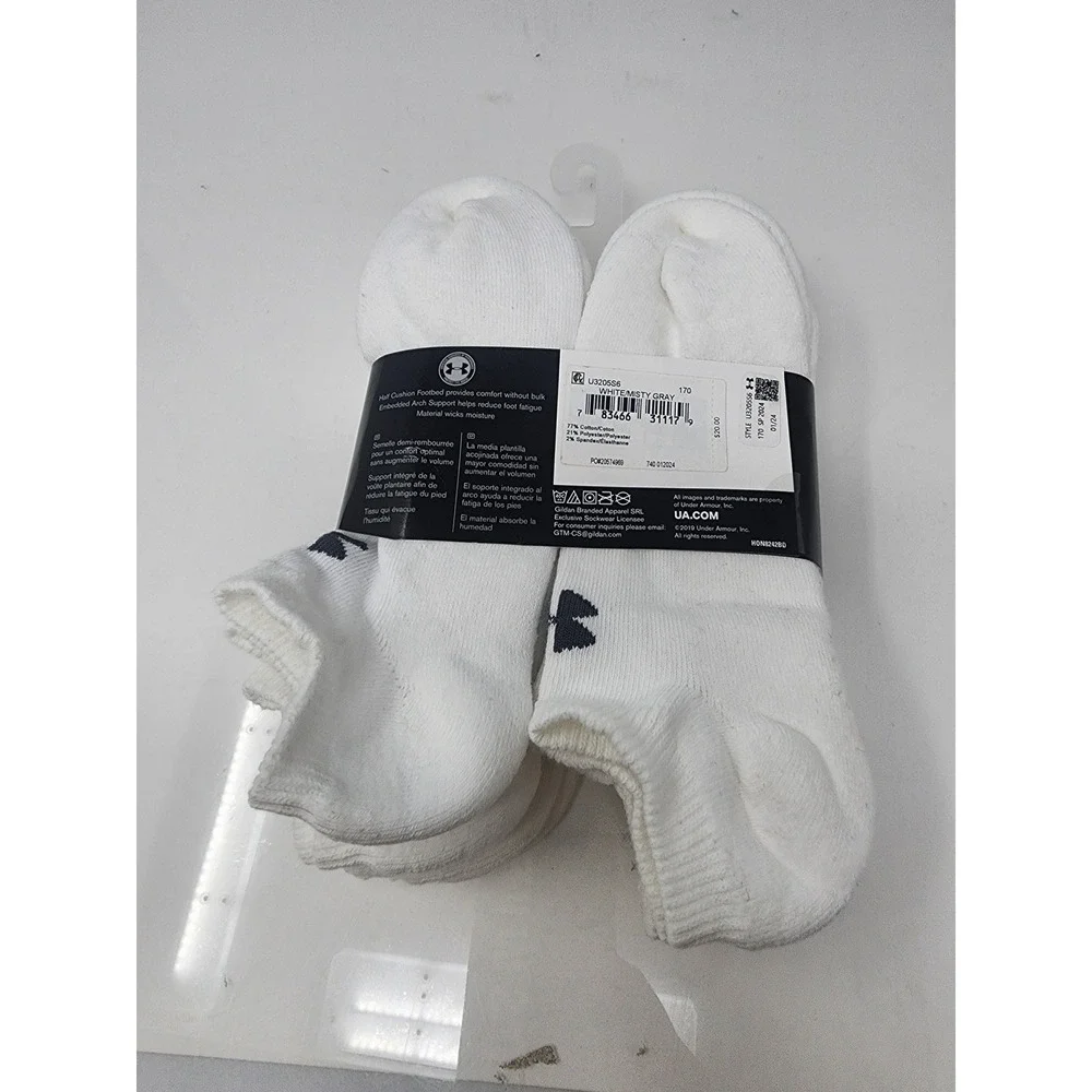 Under Armour Mens No Show Training Socks White Cotton Blend Athletic Size Large